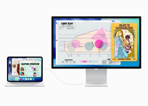 An iPad Pro 11" attached to a Studio Display on a white background