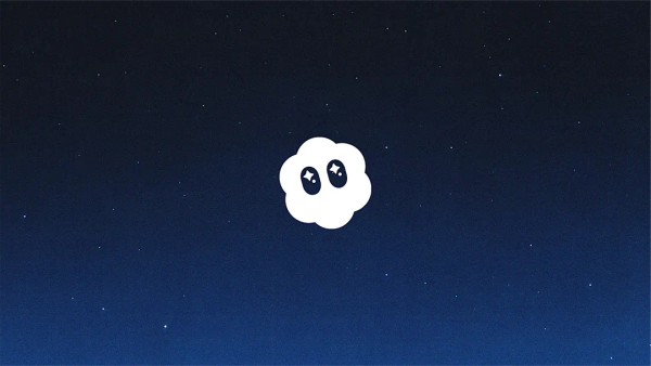 The Sora logo, a white cloud with large starry eyes, set on a night sky background