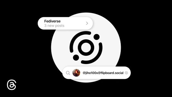 A black background with the Threads Fediverse Sharing logo in the center