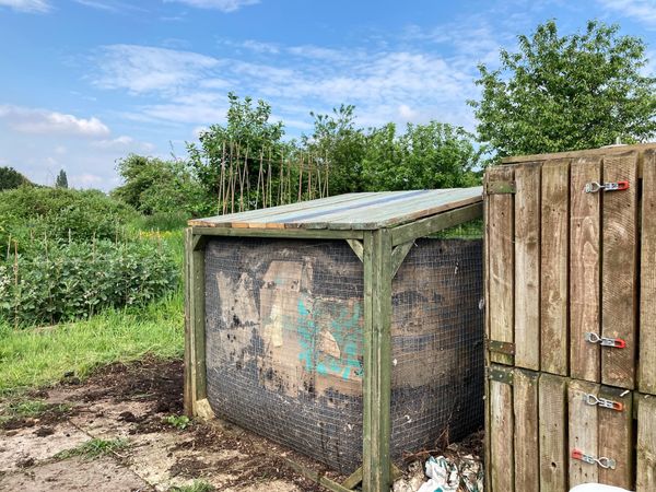 Two full bays of compost maturing in the early summer. 