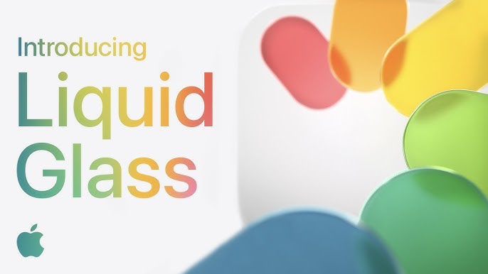 image shows apple logo, the text Introducing Liquid Glass, and a several colorful flat glass jelly beans