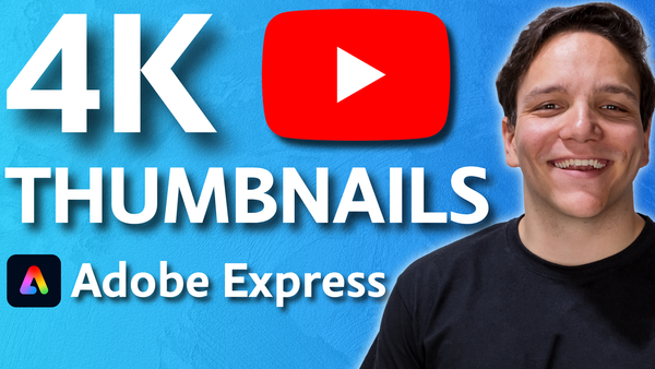 Andrew Kan smiling next to bold text reading 4K Thumbnails with the YouTube and Adobe Express logos on a blue background.