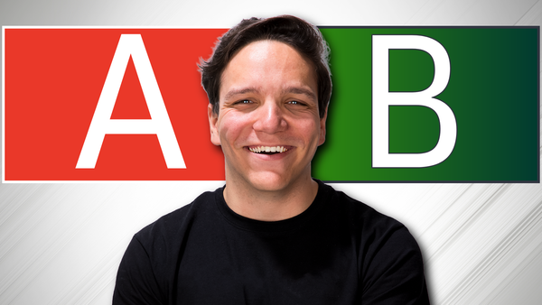 YouTube A/B testing concept graphic showing thumbnail A versus thumbnail B with the YouTube logo and A/B Testing badge