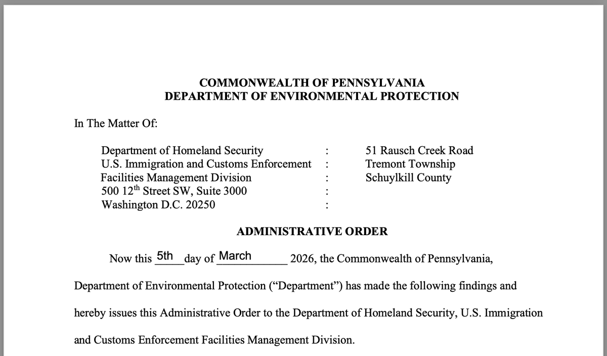 Top of PA DEP's administrative order to DHS. PDF available below.