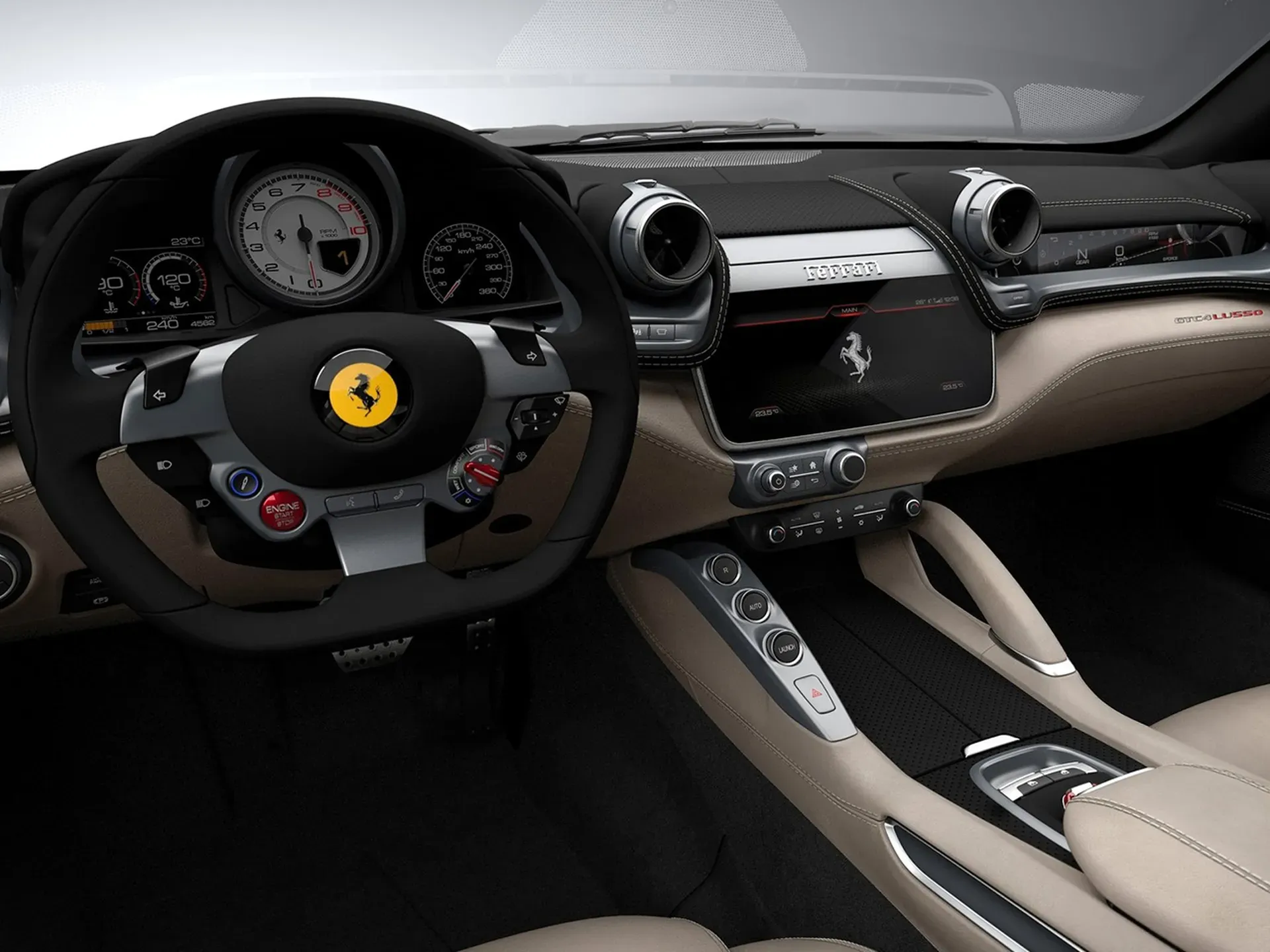 Interior Ferrari GTC4Lusso mostrando el sistema Dual Cockpit