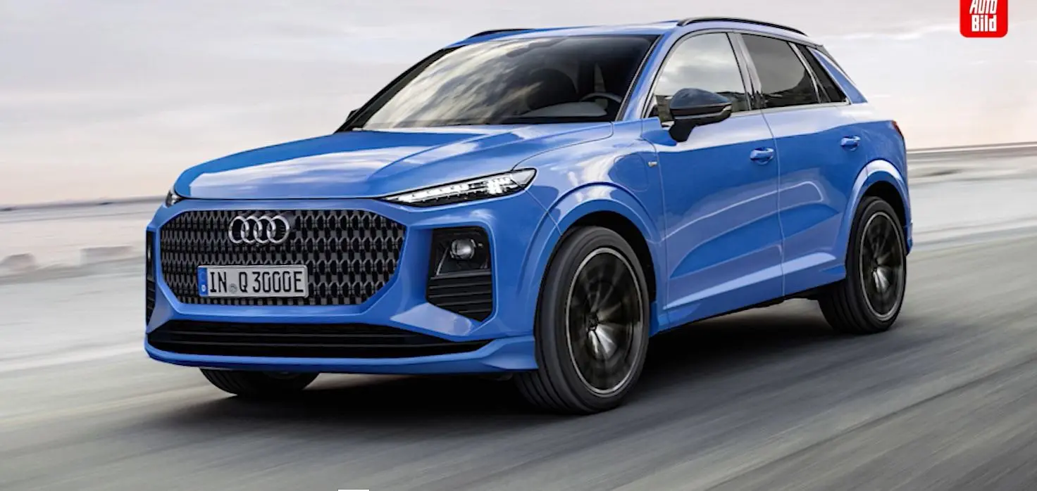 Vista frontal de un Audi Q3 2024 en color azul