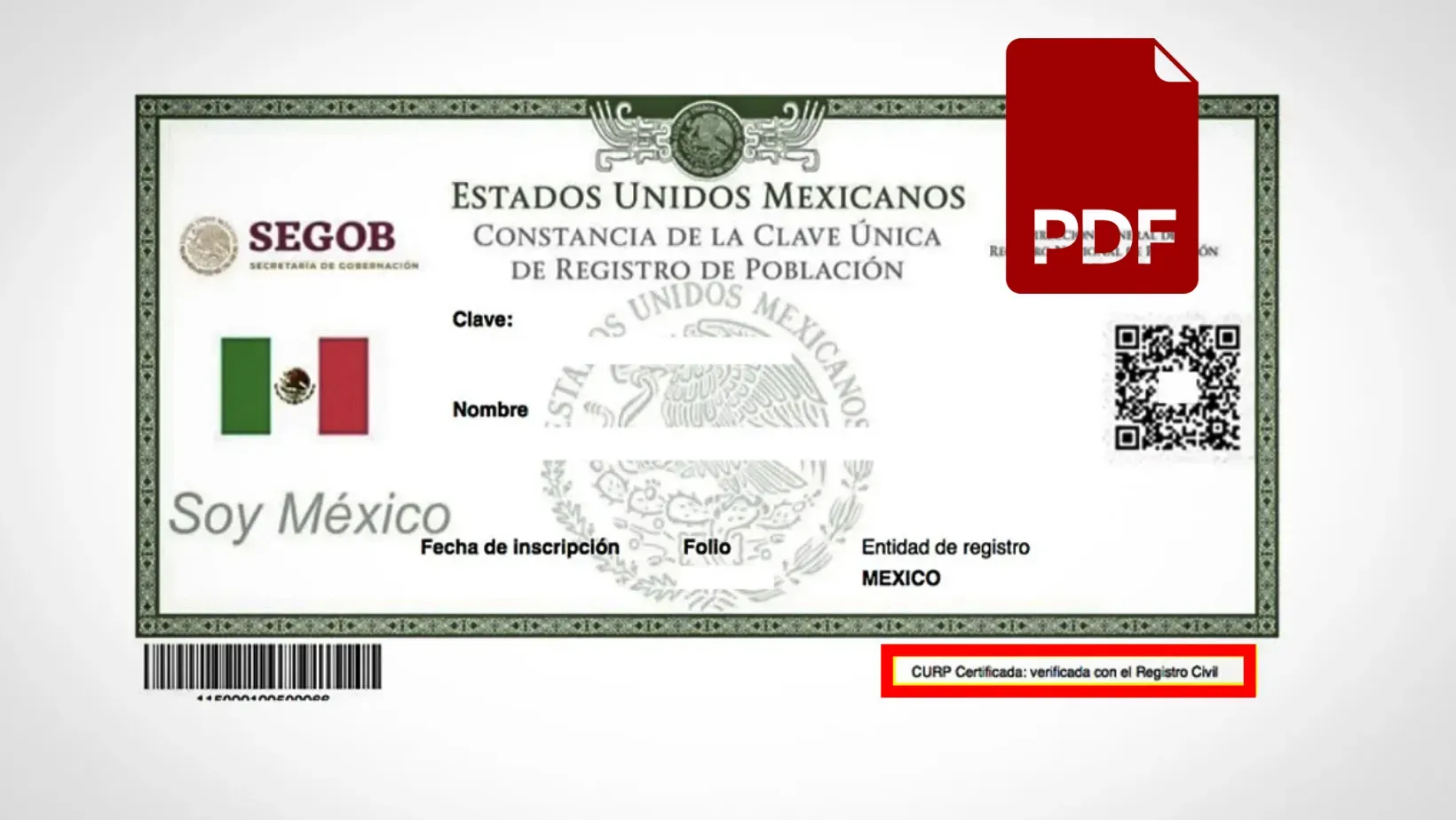 Formato de la Clave Única de Registro de Población CURP