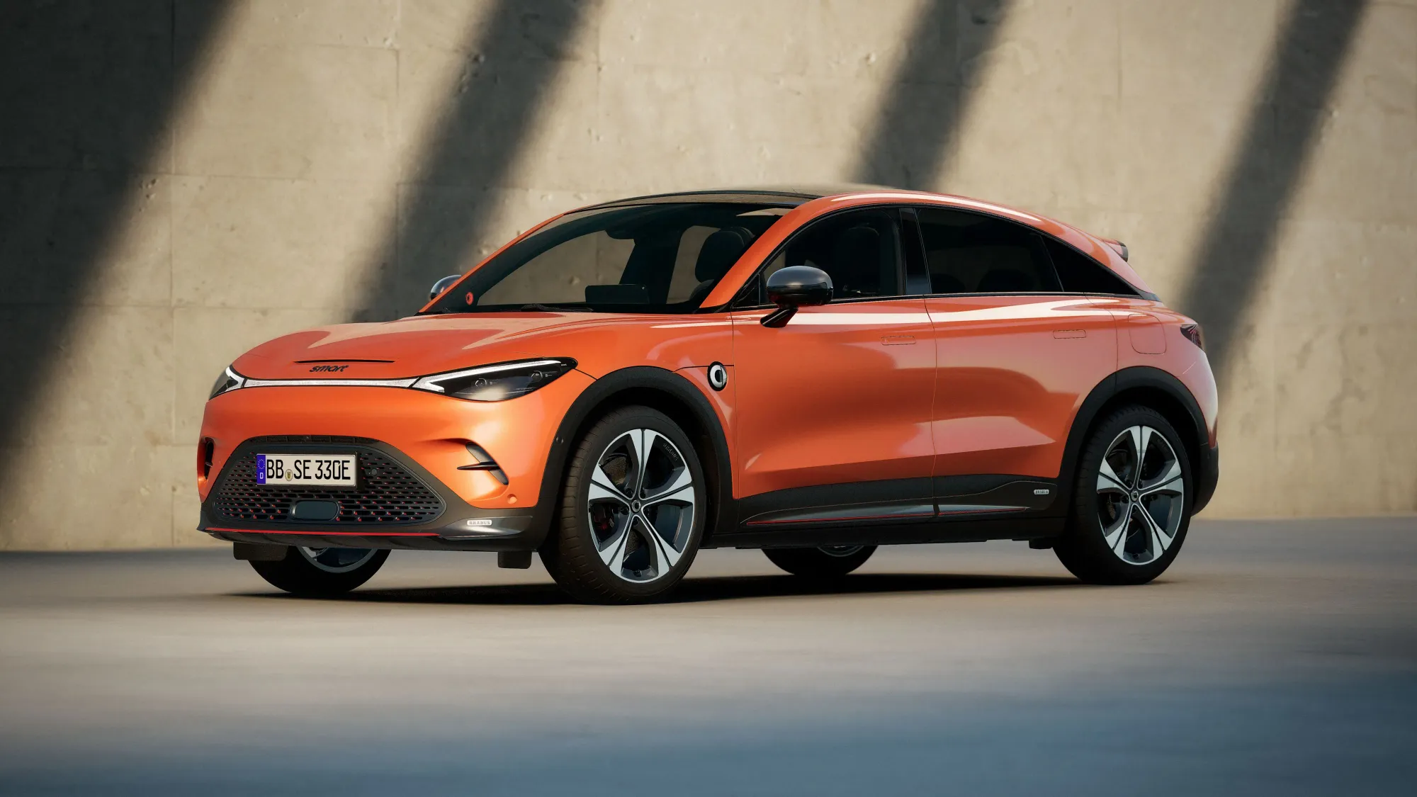 Smart #3 Brabus en color naranja photon, vista lateral