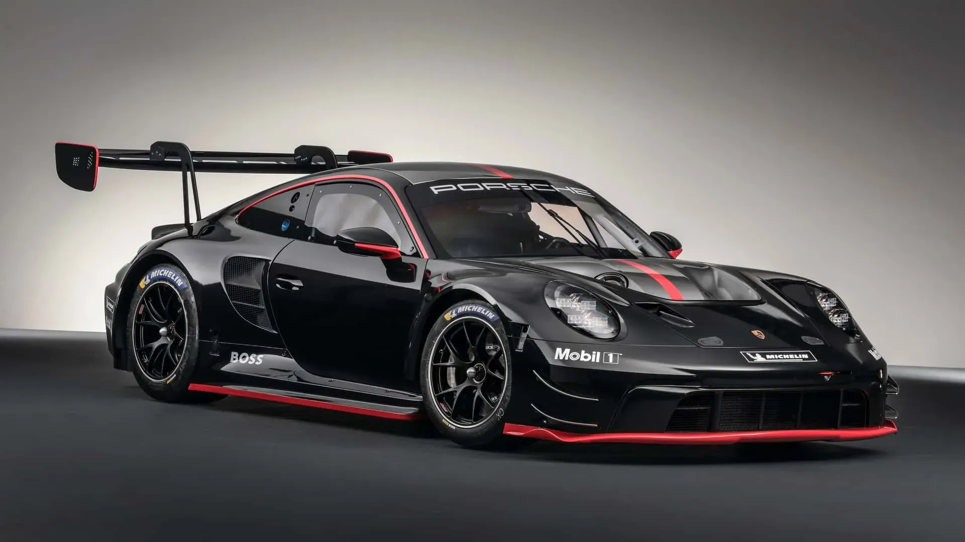 Porsche 911 GT3 R Rennsport lateral y trasero negro