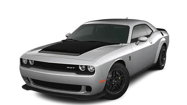 Dodge Demon 170 Gris mostrando su motor supercargado y capó con extractor de aire