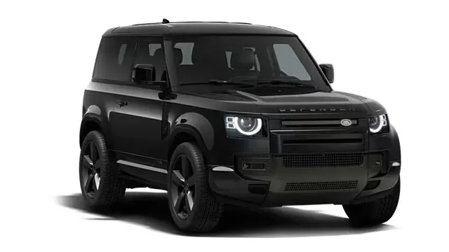 Land Rover Defender 90 V8 frente lateral mostrando su diseño cuadrado y llantas grandes