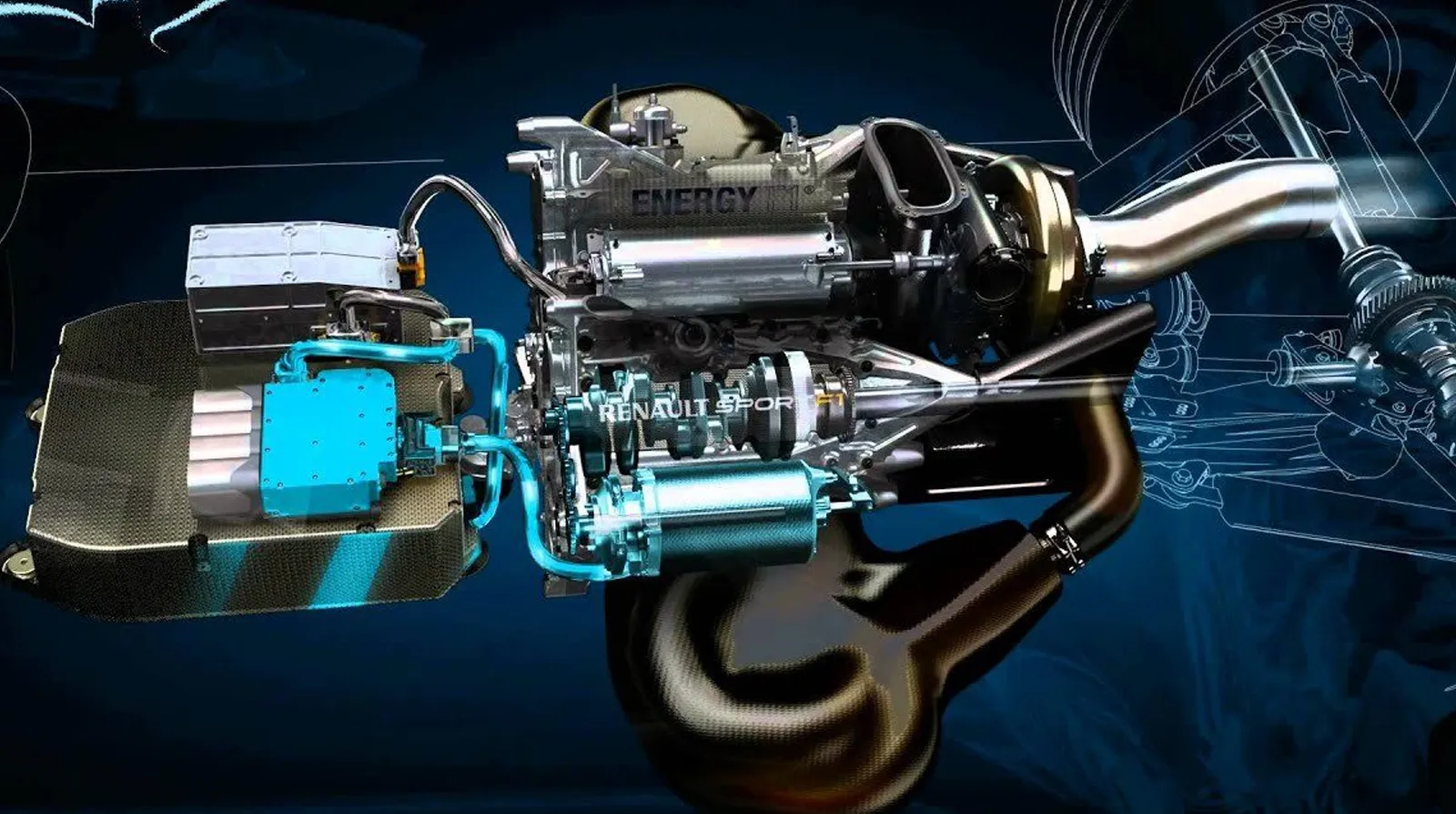 Detalle de motor híbrido y turbocompresor