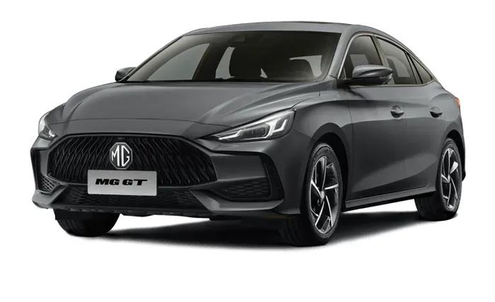 MG GT color gris en perfil mostrando su diseño de silueta coupé