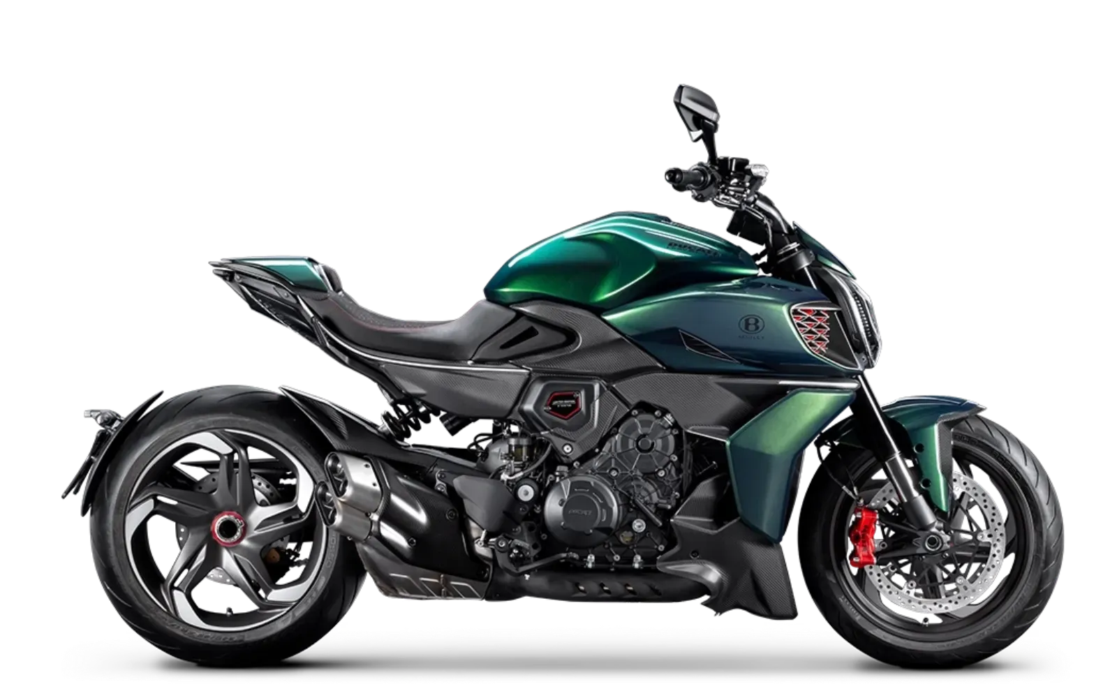 Detalle del asiento y la zona del tanque de la Ducati Diavel Bentley