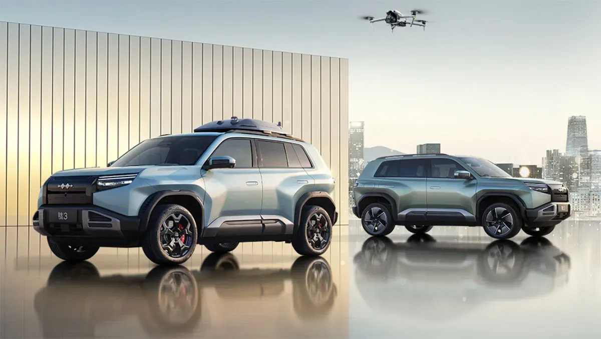 Vista frontal del BYD Fang Cheng Bao Titanium 3, SUV eléctrico de diseño robusto