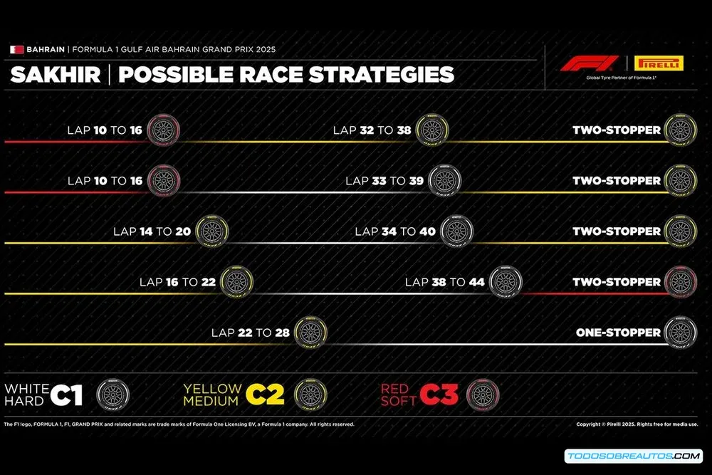Gráfico ilustrando las posibles estrategias de neumáticos en el GP de Bahréin