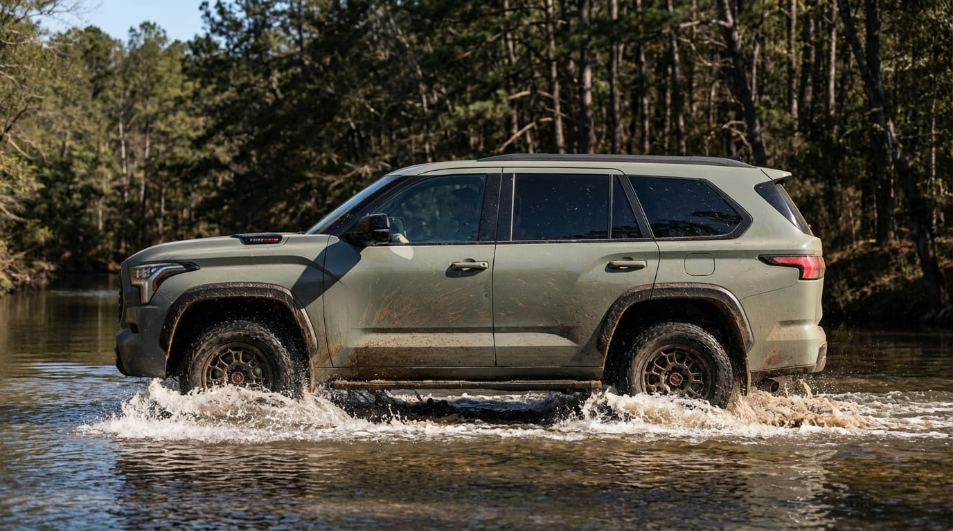 Toyota Sequoia TRD Pro 2024 cruzando un río - Demostración de capacidades off-road