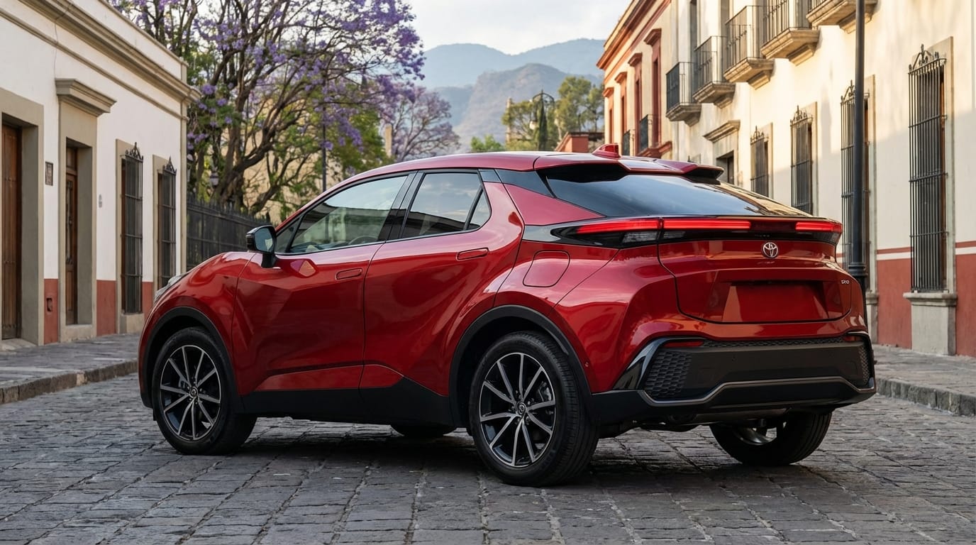 Toyota C-HR 2024 - Vista trasera 3/4 mostrando su silueta futurista