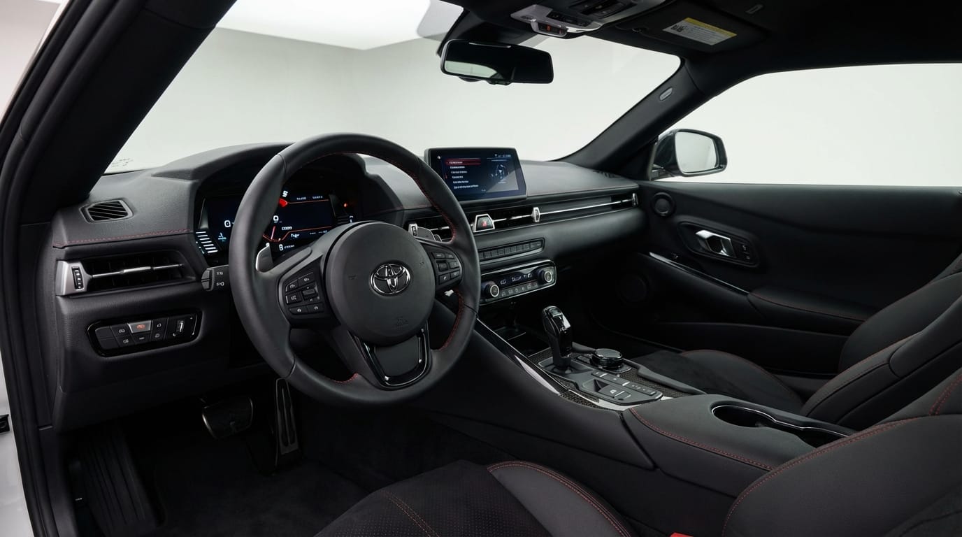 Toyota GR Supra 2025 - Interior con asientos deportivos de fibra de carbono y costuras rojas