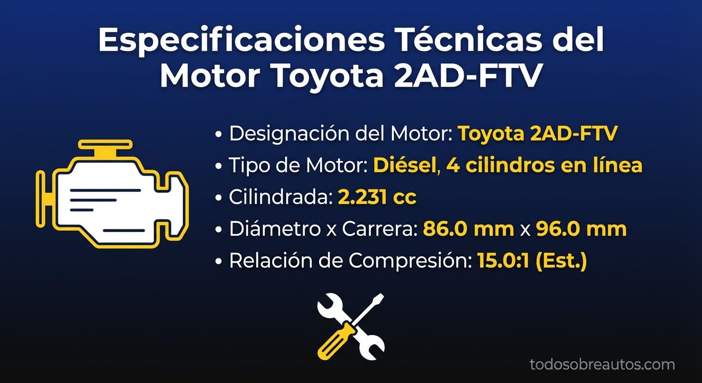 Infografía de especificaciones técnicas del motor Toyota 2AD-FTV