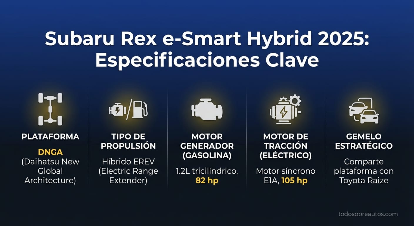 Infografía de especificaciones técnicas del Subaru Rex e-Smart Hybrid 2025