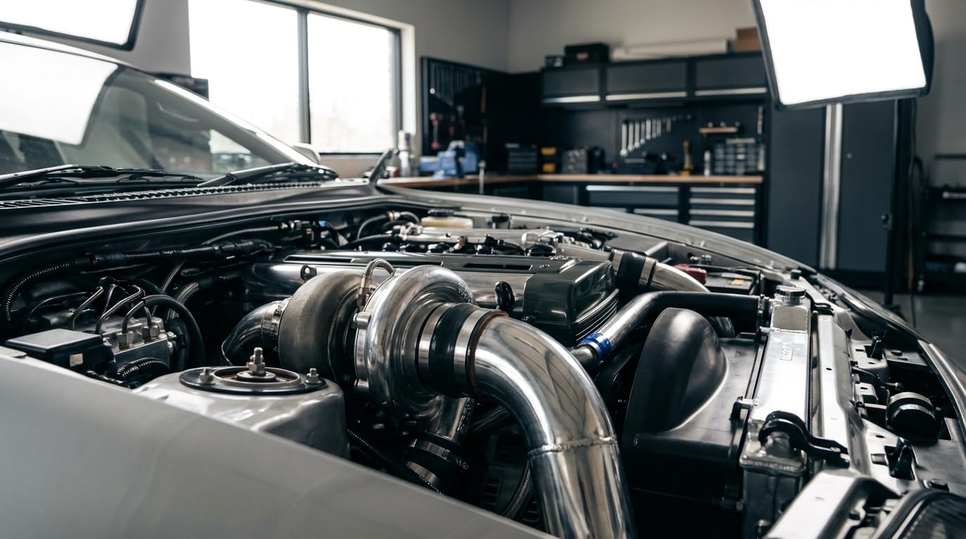 Toyota 1JZ-GTE - Detalle técnico del compartimiento del motor modificado