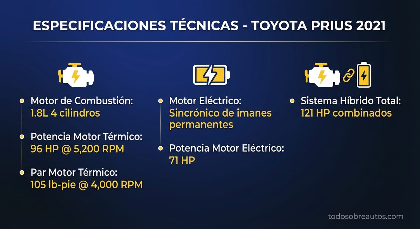 Infografía de especificaciones técnicas del Toyota Prius 2021