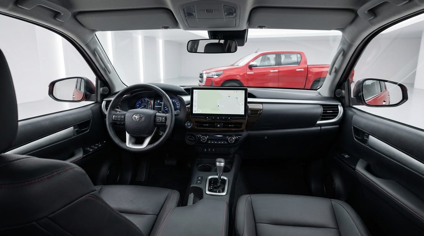 Interior moderno y panel de instrumentos de la Toyota Hilux 2025
