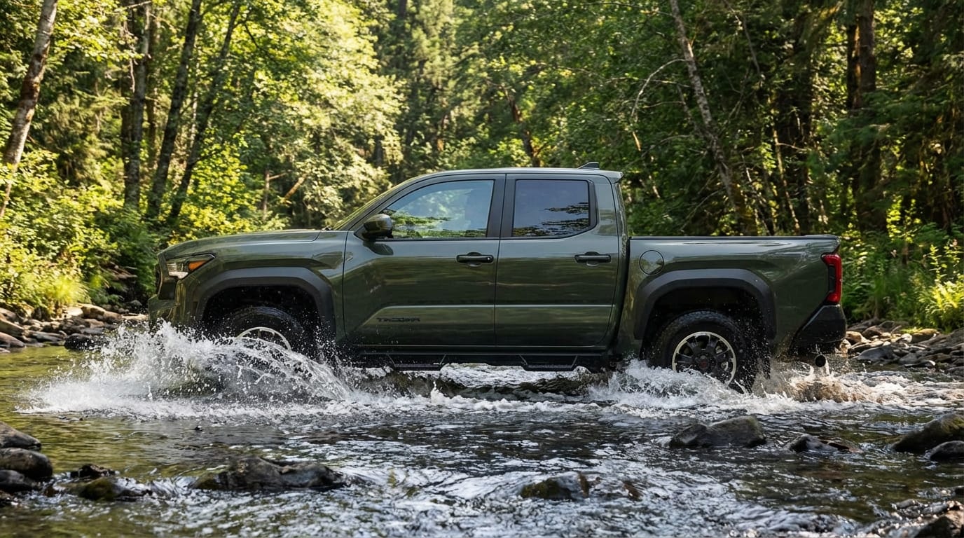 Toyota Tacoma 2025 Trail Hunter cruzando un río - Demostración de capacidad off-road extrema