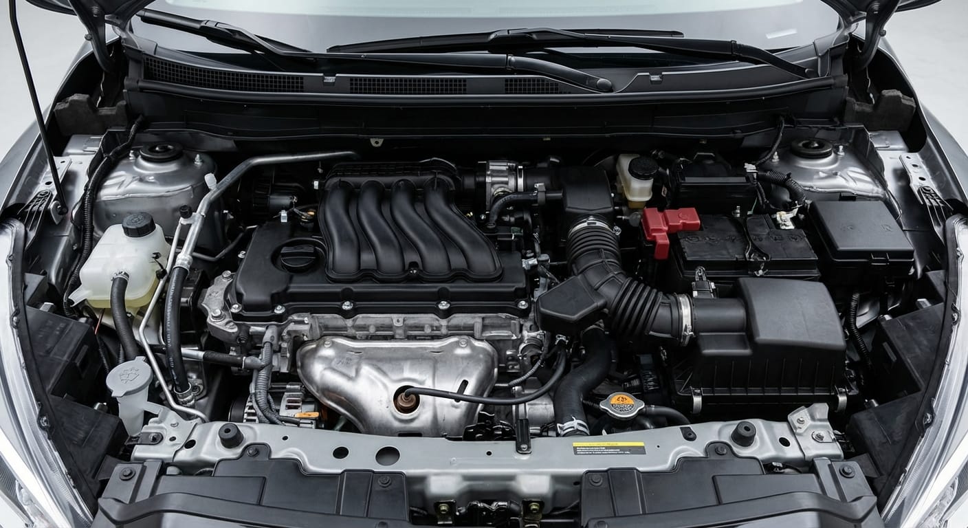 Motor HR16 1.6L del Nissan Kicks Play 2026, conocido por su confiabilidad.