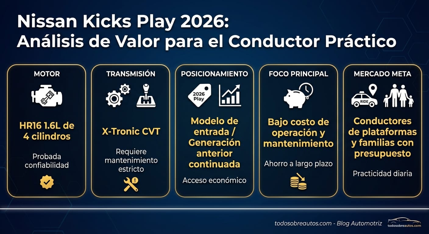 Infografía: Nissan Kicks Play 2026: Análisis de Valor para el Conductor Práctico