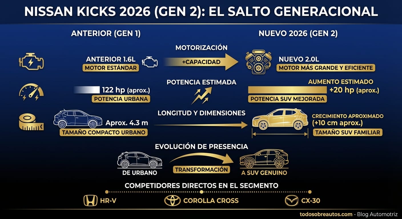 Infografía: Nissan Kicks 2026 (Gen 2): El Salto Generacional