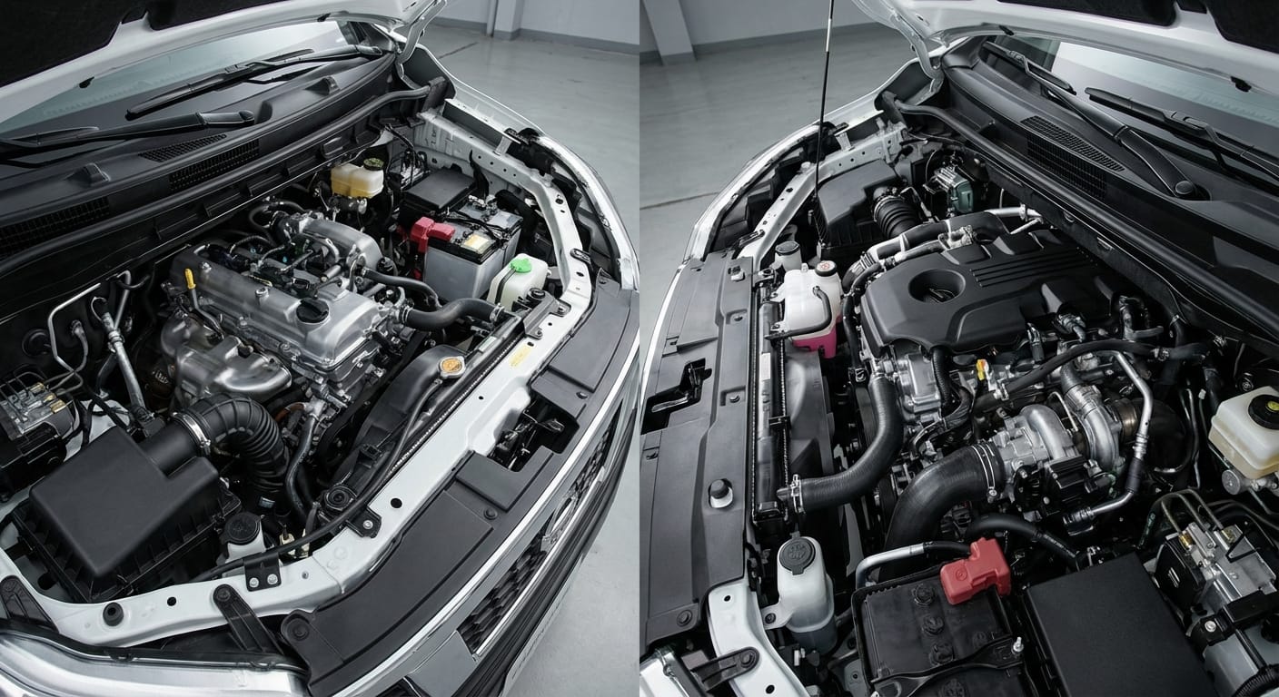 Comparativa detallada del motor de gasolina QR25 de la Nissan Urvan 2026 y el motor diésel moderno de la Toyota Hiace 2026.