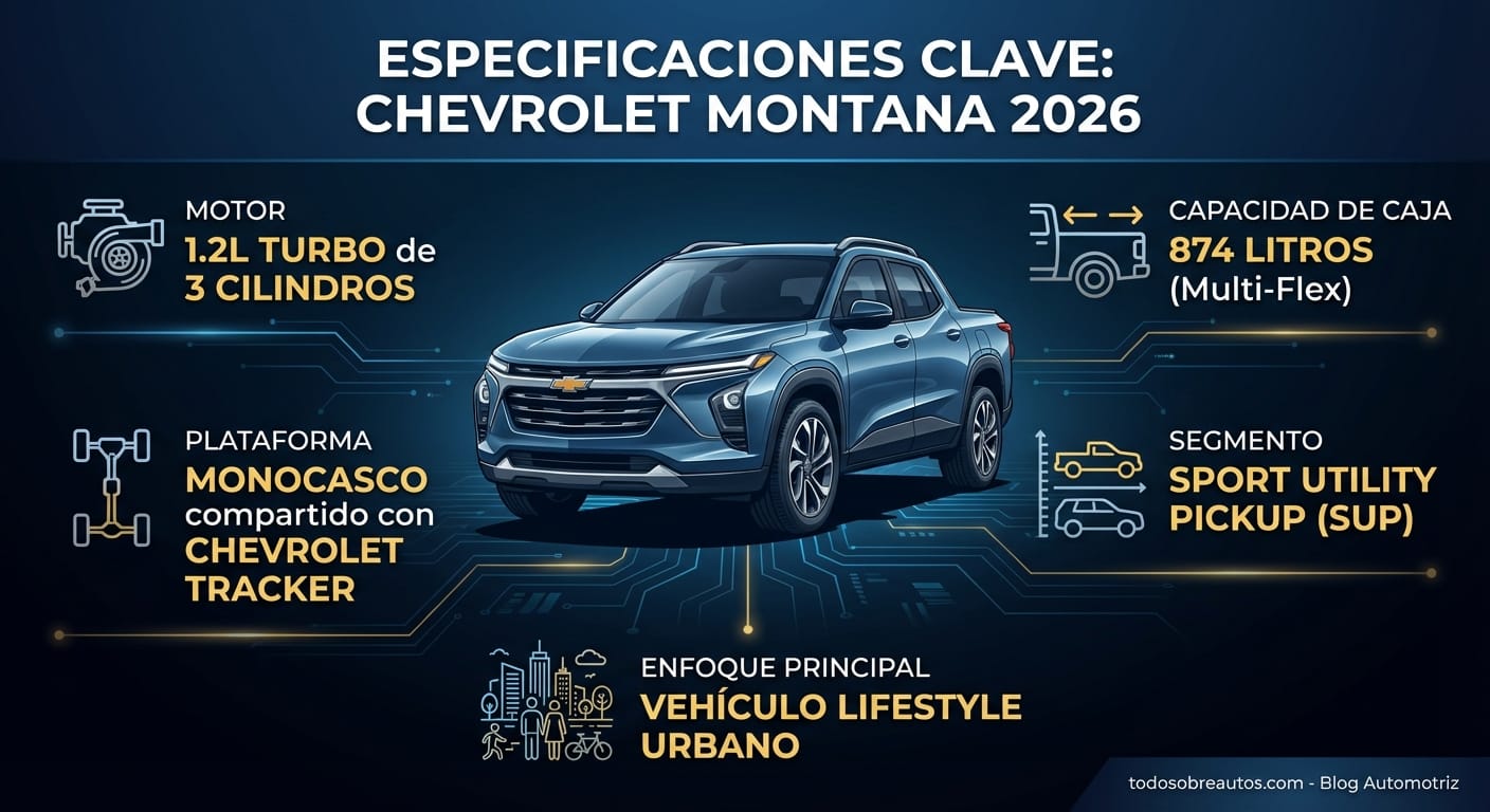 Infografía: Especificaciones Clave: Chevrolet Montana 2026