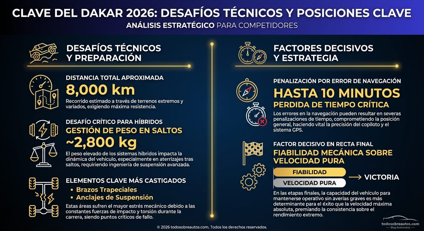 Infografía: Clave del Dakar 2026: Desafíos Técnicos y Posiciones Clave