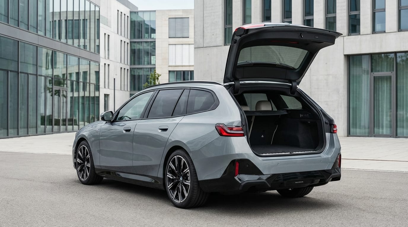 BMW i5 Touring - Maletero abierto mostrando su capacidad de carga y diseño trasero