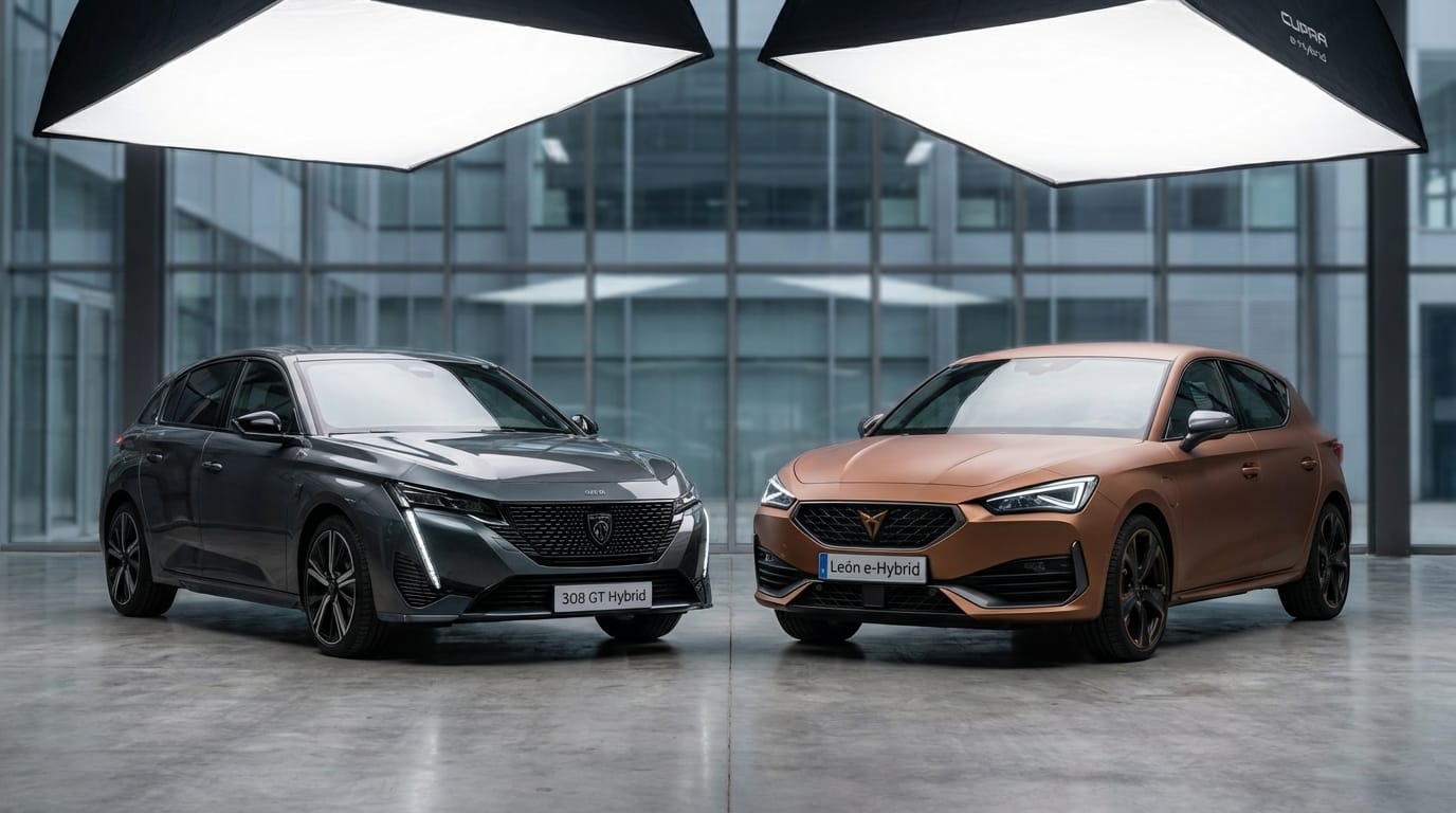 Comparativa visual del diseño exterior del Peugeot 308 GT Hybrid y el Cupra León e-Hybrid