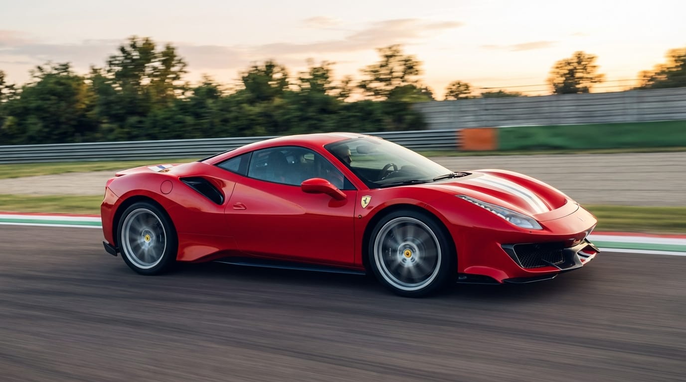 Ferrari 488 Pista Coupe 2020 - Perfil lateral en movimiento en circuito