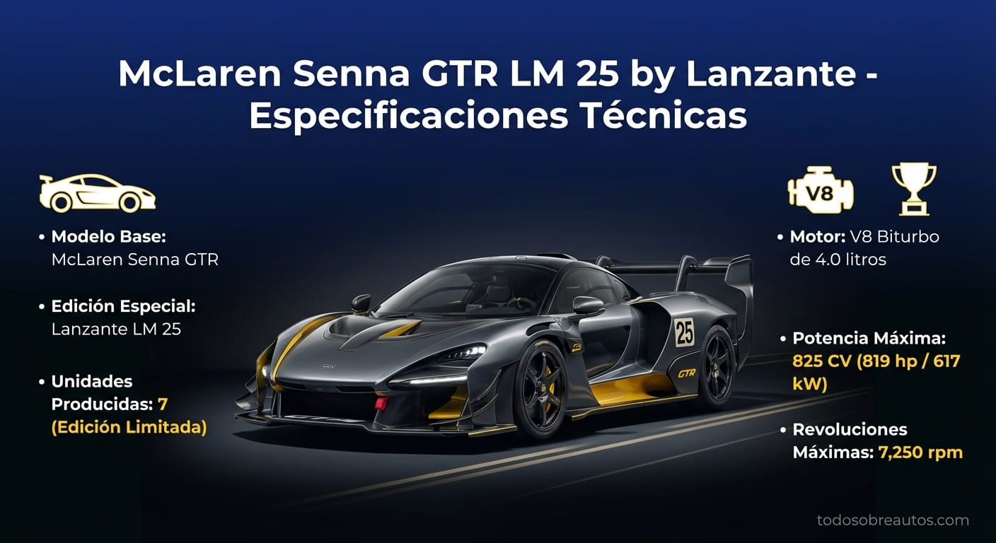 Infografía de especificaciones técnicas del McLaren Senna GTR LM 25 by Lanzante