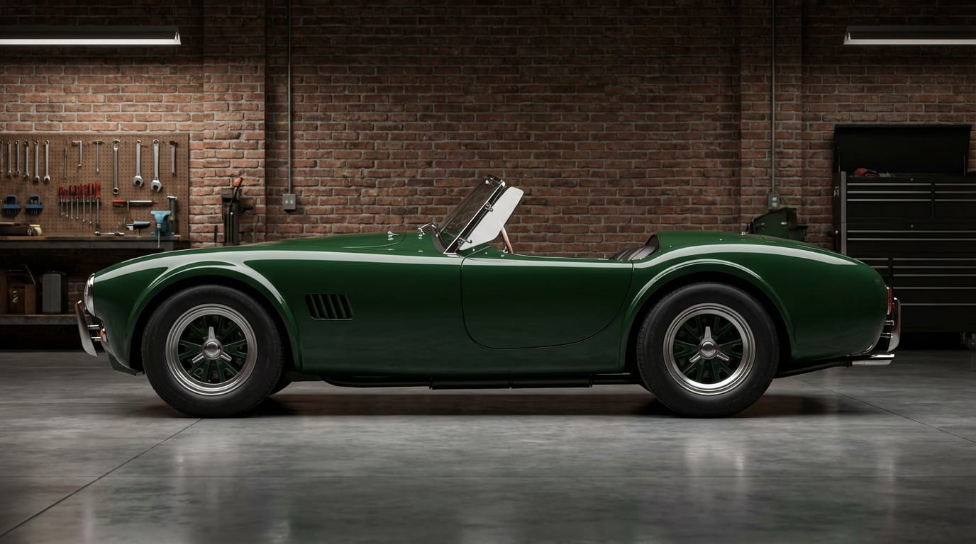 Shelby Cobra 289 1964 - Vista lateral que muestra el diseño clásico y el chasis derivado del AC Ace