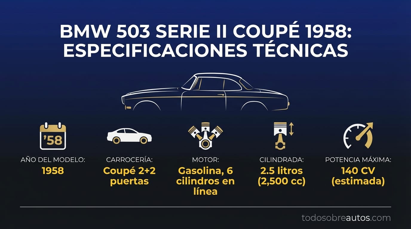Infografía de especificaciones técnicas del BMW 503 Serie II Coupé 1958