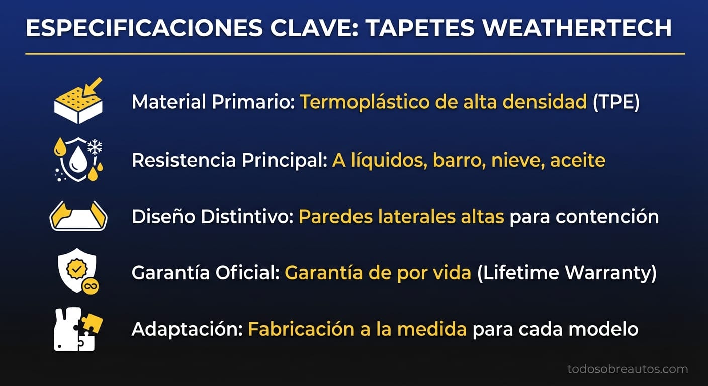 Infografía de especificaciones técnicas de los tapetes WeatherTech