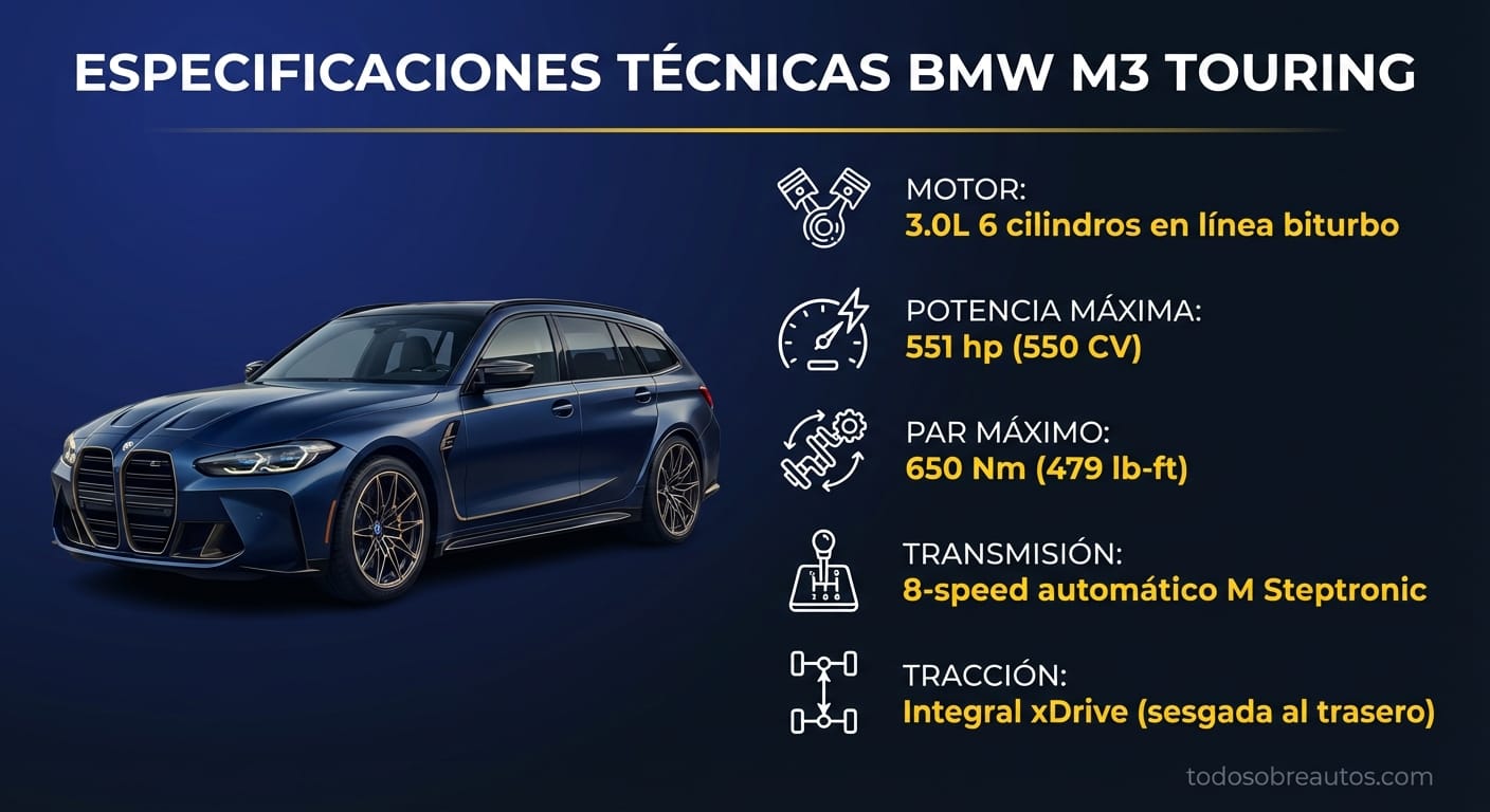 Infografía de especificaciones técnicas del BMW M3 Touring
