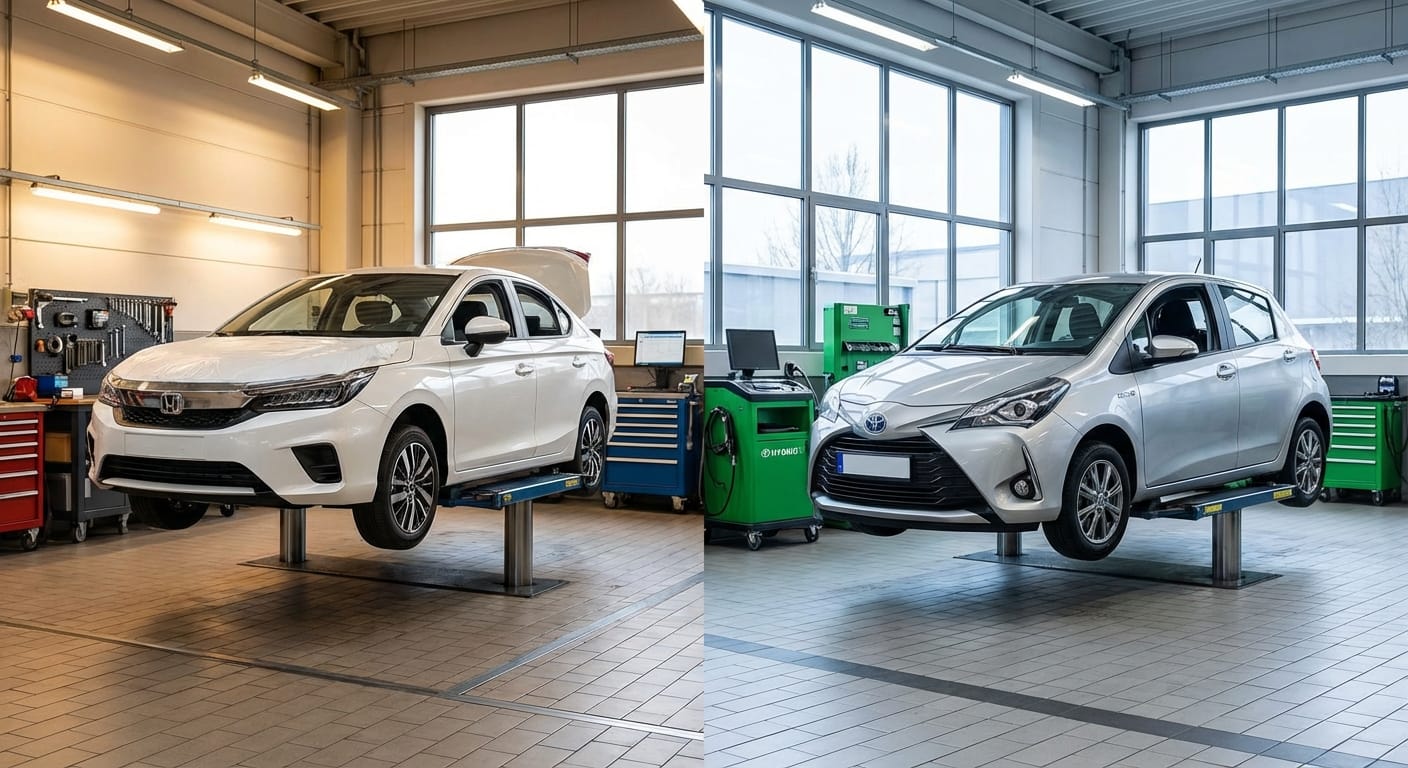 Comparativa de mantenimiento entre Honda City 2026 y Toyota Yaris Híbrido en talleres oficiales