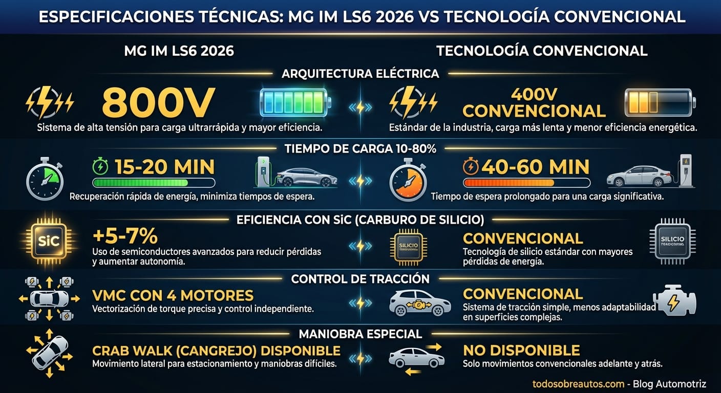 Infografía: Especificaciones Técnicas: MG IM LS6 2026 vs Tecnología Convencional