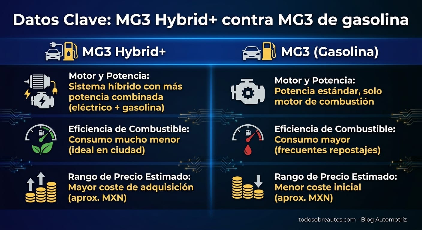Infografía: MG3 Hybrid+ contra MG3 de gasolina
