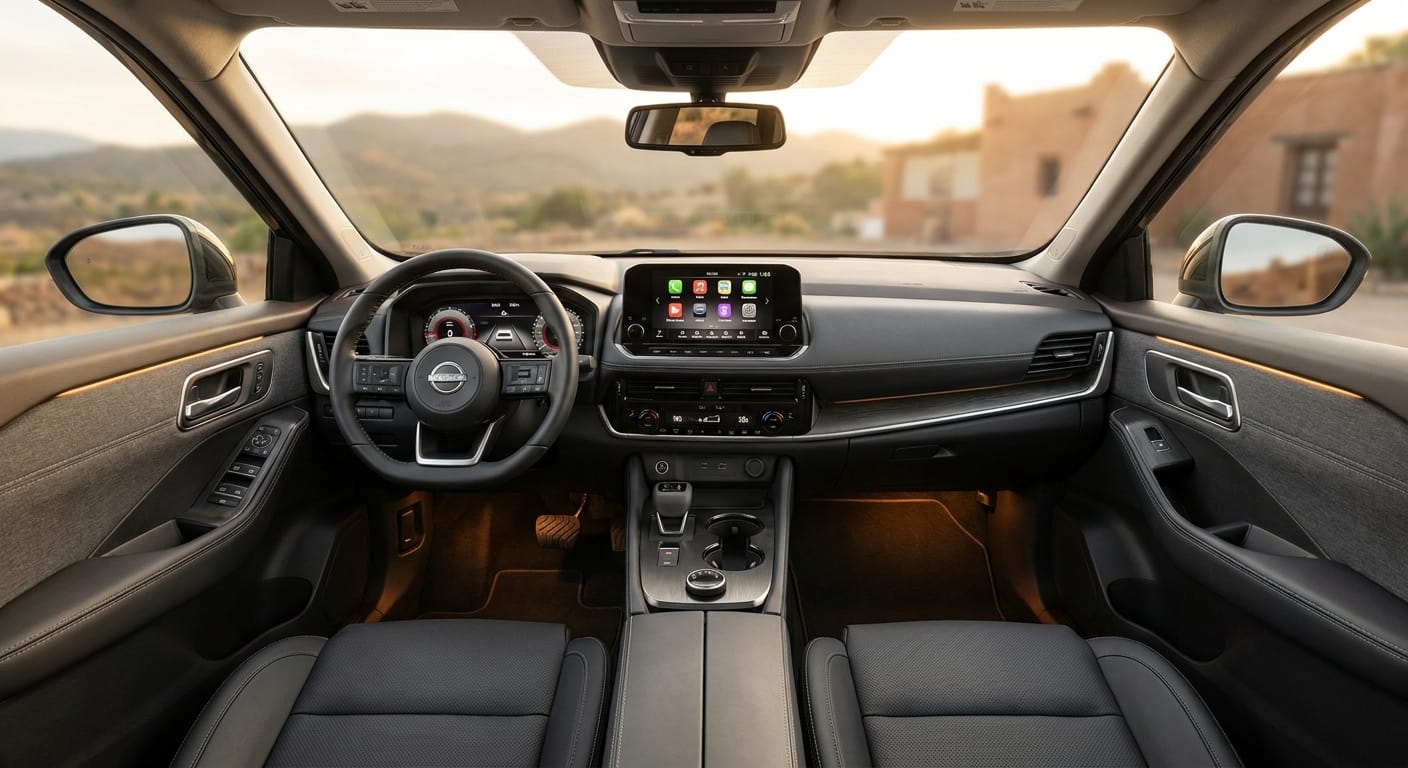 Interior del Nissan Kait 2026: tablero, pantalla táctil y materiales