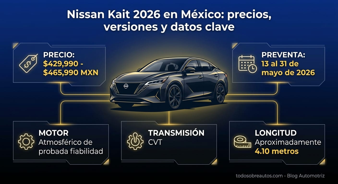 Infografía: Nissan Kait 2026 en México: precios, versiones y datos clave