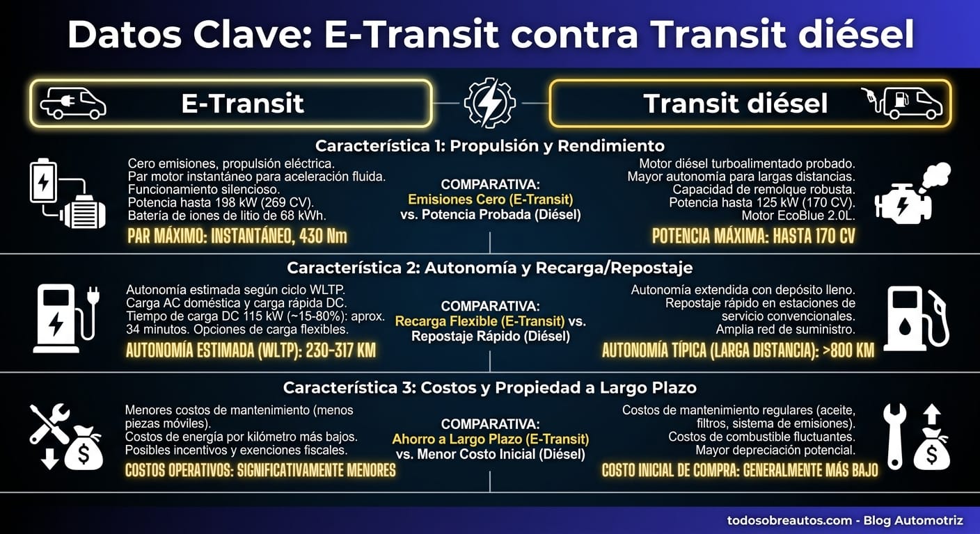 Infografía: E-Transit contra Transit diésel