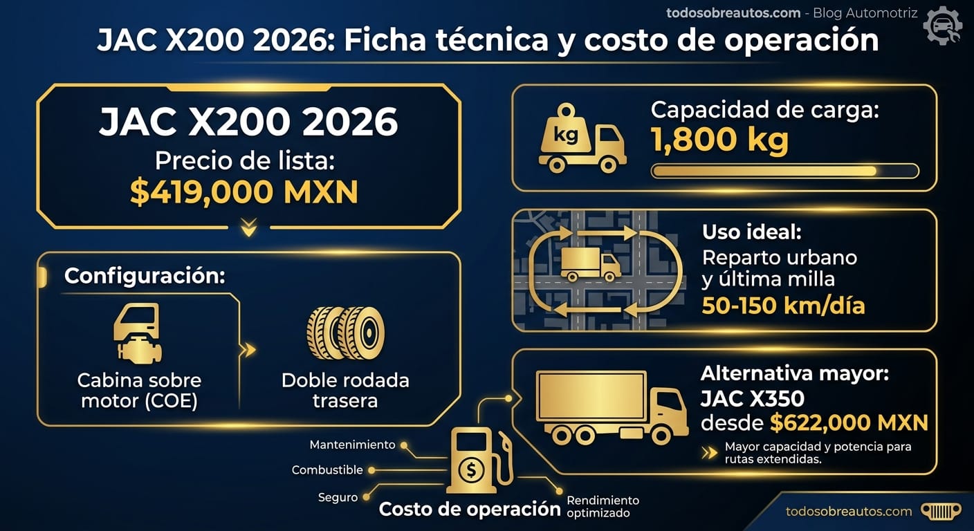 Infografía: JAC X200 2026: Ficha técnica y costo de operación